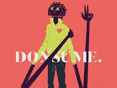 Donsume. character donsume experiment illustration poster