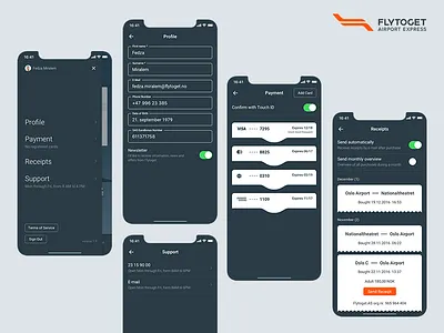 Flytoget monochromatic profile menu accessibility avatar card clean ui menu monochromatic profile receipt side menu ui