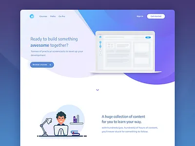 Online courses platform - Landing page content courses cta flat gradient header illustrations landing page online platform website