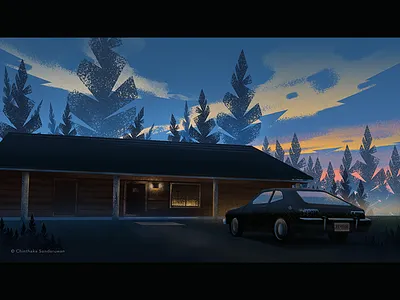 Stranger things 2 - Byers house art byers car digital evening house season2 sky stranger things sunset