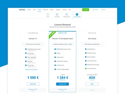 License Renewal - Pricing Page cloud customer payment plans pricing product subscribe ui upgrade ux webdesign website