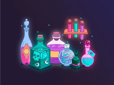 Halloween magic ai bright glow halloween illustration magic neon poison skull sweet vector