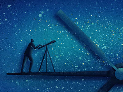 Seeing Stars clock editorial illustration galaxy hands light years space star gazing stars telescope time