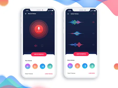 Voice Recording to Profile app ui colorful mobile ui social app ui ui design ux design voice listening app voice recording app