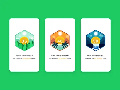 Achievement Badge Illustrations #2 achievements awards badges beach forest illo illustrations lake landscapes night sun