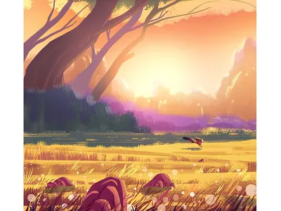 Fox color. nature desert environment fox illustration landscape light motion graphics rock work