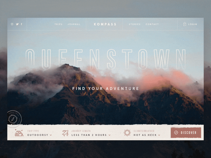 Kompass Transition Idea adventure ae animation branding header sand texture trip ui ux web design website