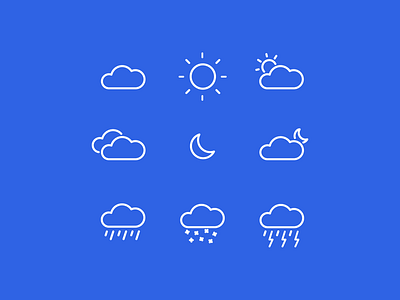 Minimal Weather Icons 🌥 blue clouds flat icon minimal moon rain seasons sun vector weather white