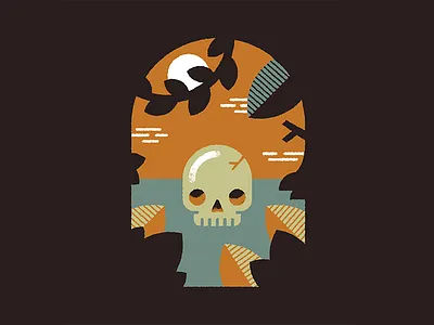 Halloween Illustration flat halloween illustration scene skeleton skull texture vines