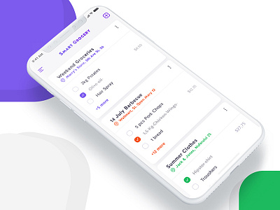 Smart Grocery app cards grocery ios iphonex list