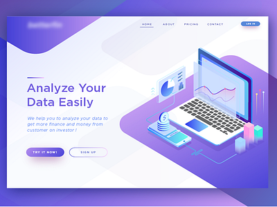 Analyze Header Illustration chart flat gradient graphic header illustration isometric landing page laptop money smartphone website