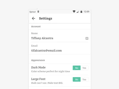#DailyUI :: 007 - Settings app design dailyui form green material minimalist settings toggle