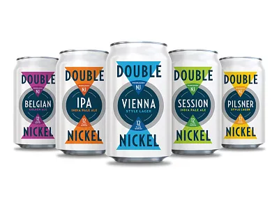 Double Nickel beer brewery can colors packaging rebrand retro simple typography