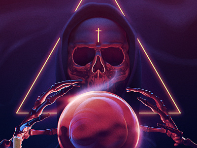 Horror movie poster 80 90 cinema 4d death fortuneteller horror movie poster prediction redshift skull