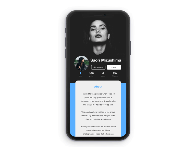 Daily UI Challenge #006 User Profile 006 black challenge daillyui iphone x motion profile prototype user profile