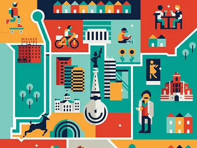 Cultural Trail Scene 1 architecture bike deer indianapolis indy map monument park poster screen print trail