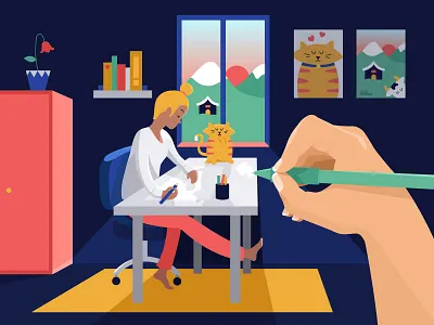 Illustrator Illustrating An Illustrator cat flat illustration