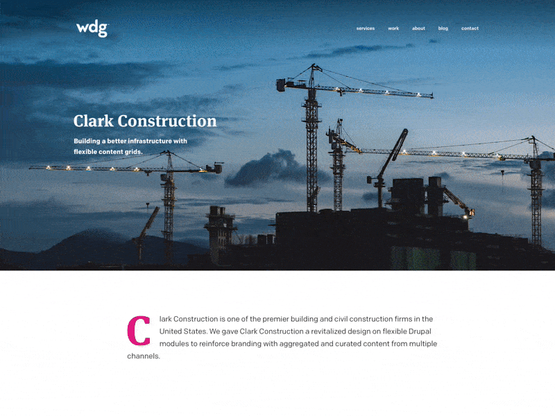 Clark Construction Case Study agency big typography building case study construction engineering large type presentation project view web design work display