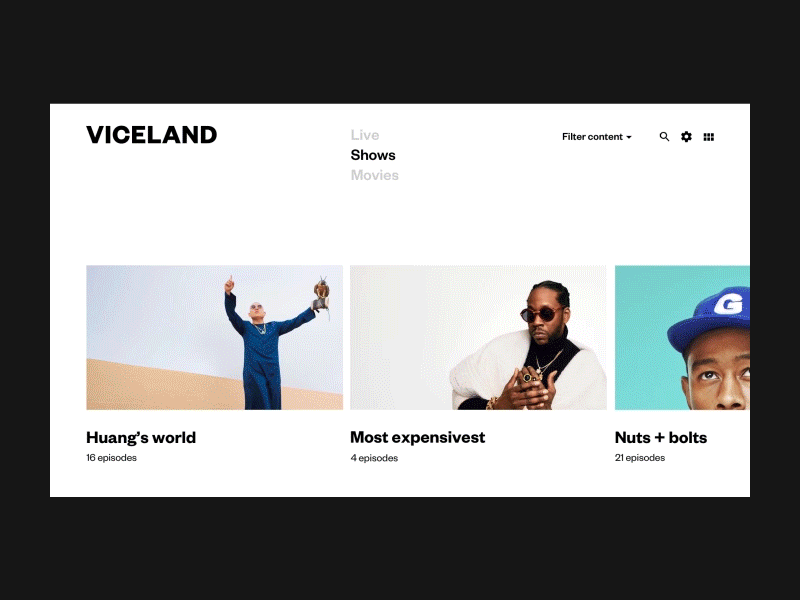 Viceland TV—UI Weekly Challenges-Season 02 / W [1/10] black cinema clean film minimal movie shows tv typography web website