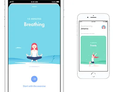 Kaia Health card characters exercise health illustration respiration ui