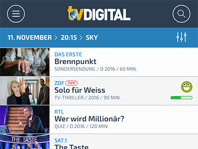 TV DIGITAL Mobile Version 3 broadcast concept design epg flat design sketch tv program tv programme ui design ux design