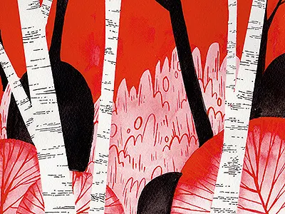 Red Birch birch forest ink inktober nature painting red traditional trees