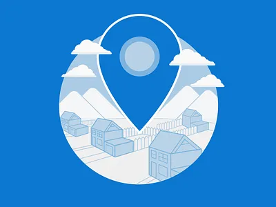 Empty State blue geometric gps houses illustration maps pins