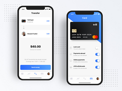 Trill Bank banking app credit card debit card exchange currency finance ios mobile banking mobile ui new bank transfer money