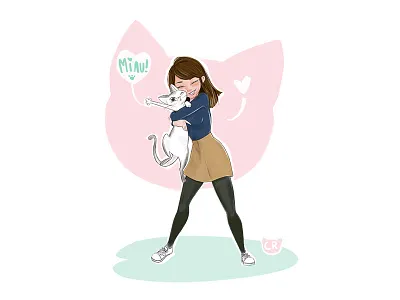 Cat & girl animal cat character character design drawing girl illustration love