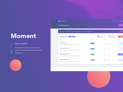 Moment analytics application dashboard design fluent gradual interface material purple show ui web