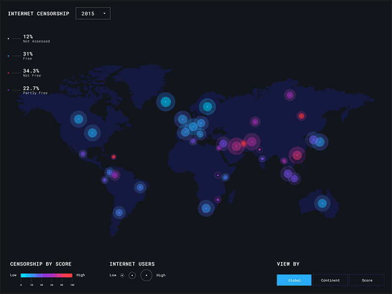 Continent View of Internet Censorship after effects data visualization interaction motion graphics