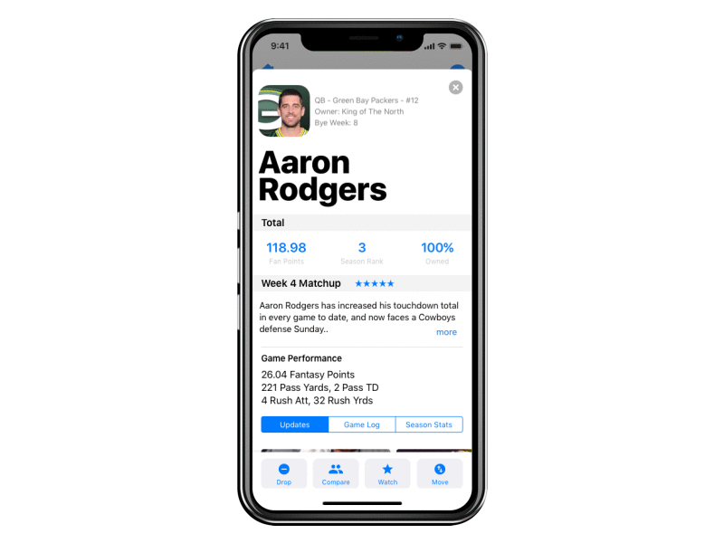Fantasy Football Scoring Notifications alert fantasy football football ios iphone x iphonex notifications scoring ui ux