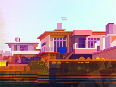 Okinawa architecture digital graphic home house illustration japan landscape