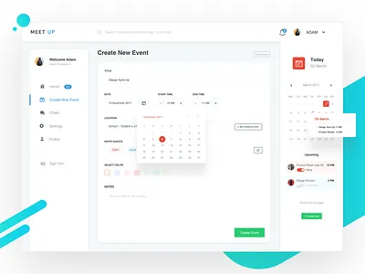 Events Dashboard! calendar dashboard events flat meeting red ui