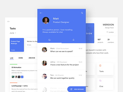 Team - Tasks & Chat blue chat discover ios minimal mobile task team ui white