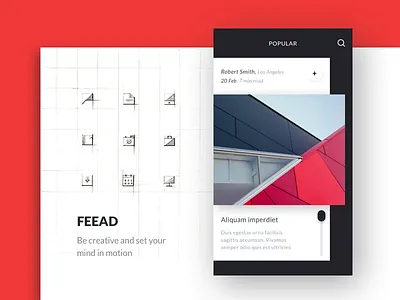 Feead - mobile app app contrast ios mobile red sketch