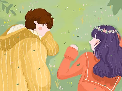 Lover on the grass illustrations