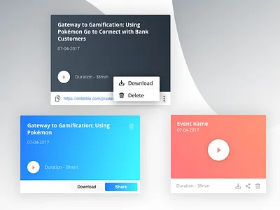 UI Elements! card delete download gradient play share video