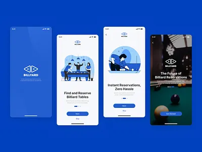 BillYard - Online Billiard Reservations app app design application application design billiard blue indonesia mobile mobile app mobile application online reservation ui uiux uiux design ux white