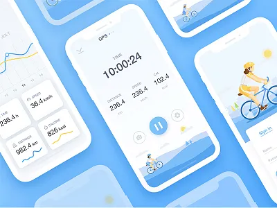 Cycling App app bicycle bike card graph health illustration interface ios riding sport ui