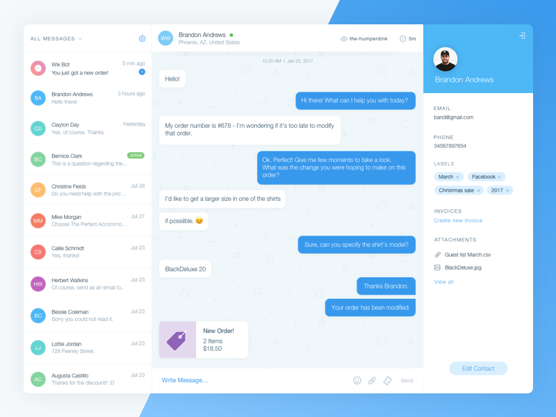 Example of Wix Inbox