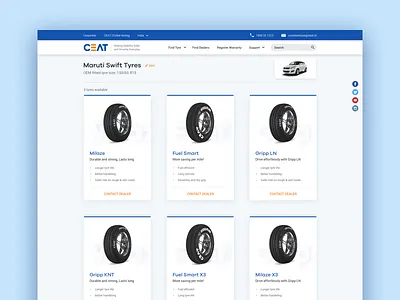 Tyre Listing Page - Product automotive brand ceat desktop site listing page tyre ui ux web