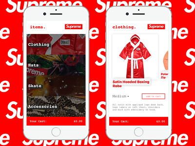 Supreme App ReDesign app card clothing e commerce ecommerce hypebeast mobile supreme
