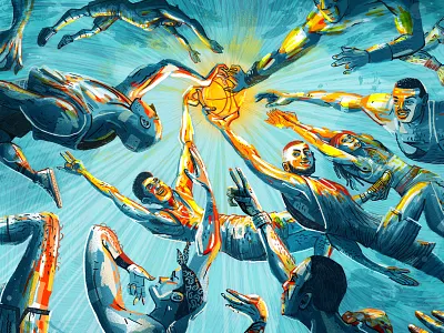 Keep your eyes on the prize art basketball character color drawing float glow illustration painting psychedelic retro sport