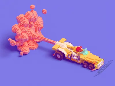 Racing bolide bolide car driver game model pink racing smoke start voxel wheels