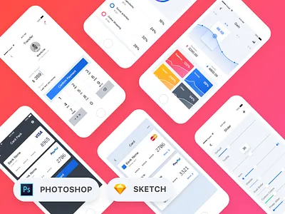 Pocket UI Kit charts credit cards fintech mobile app money paypal photoshop pocket react native sketch sliders visa
