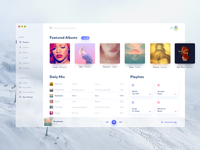 Desktop Music Player blue clean colors design desktop flat fluent minimal music player shadow white