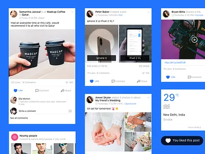 New Feed Cards cards feed like nearby polls post video weather