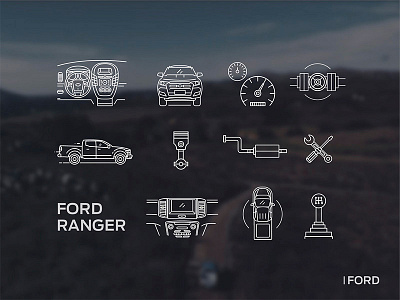 Ford Ranger animation bullets car car icons ford graphic icons set illustration line icons mecanic stroke