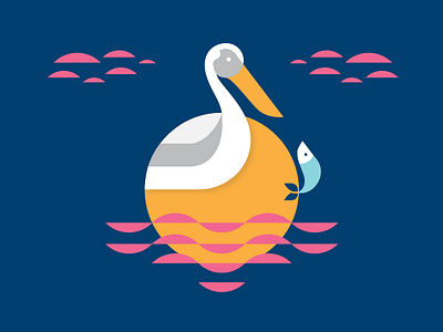 Burg Life bird fish flat florida geometric illustration pelican poster st. petersburg sun vector waves